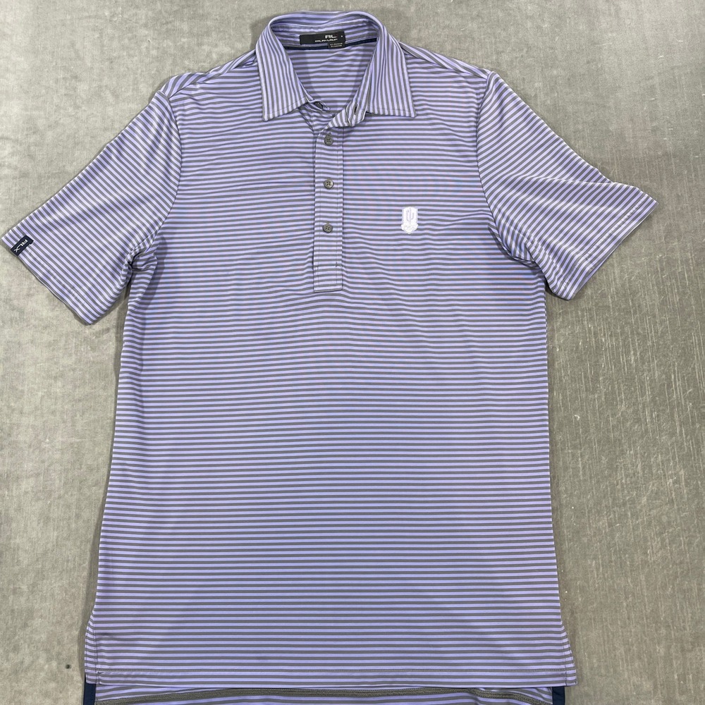 RLX Ralph Lauren‎ Men's Medium Purple Gray Striped Golf Polo Shirt